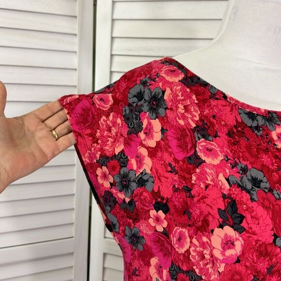 Talbots Plus 1X Top Tee Floral Cap Sleeve Red Pink - Picture 6 of 10